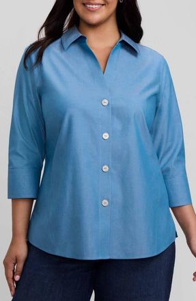 Foxcroft Paityn Non-Iron Button-Up Shirt in Soft Indigo Blue at Nordstrom, Size 24W