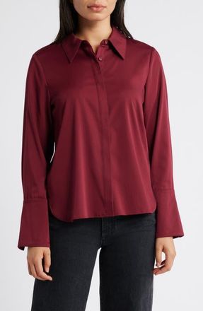 Wit & Wisdom Flare Cuff Button-Up Shirt in Wine at Nordstrom, Size X-Small