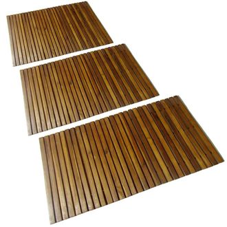 vidaXL Set 3 Alfombras De Acacia Para El Ba&ntilde;o, 80 X 50 Cm Vidaxl