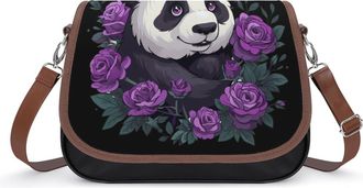 Generic Cute Panda Purple Flowers Crossbody Bags for Women Shoulder Messenger Bag Purse Handbags