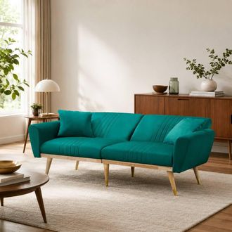 Merax Green 2 Seater Convertible Futon Sofa Bed with Adjustable Backrest