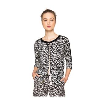Twinset Cardigans, female, Black, M, Leopard Print Cardigan