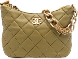 Chanel Pre-owned Womens Paris Dakar Quilted Lambskin Mixed Chain Hobo - Khaki Leather - One Size
