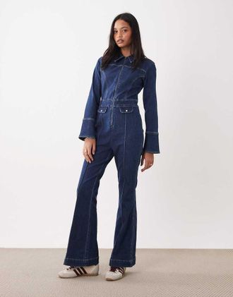 Wrangler Catsuit di jeans r&eacute;tro lavaggio blu scuro
