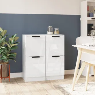 vidaXL Vidaxl - Aparadores 2 Uds Madera Contrachapada Blanco Brillo 30x30x70 Cm