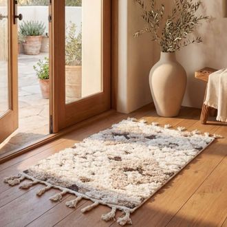 Safavieh Alfombra de polipropileno blanco/marr&oacute;n, 69 x 122 cm