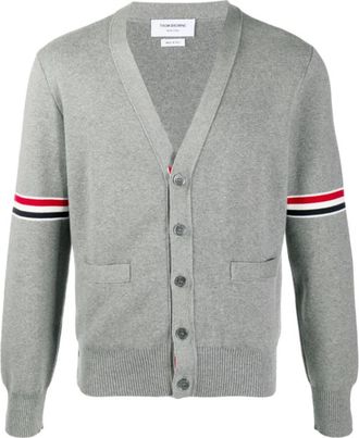 Thom Browne V-neck Cardigan - Heren - Vesten - Grijs - XL - Katoen - Truien & Vesten