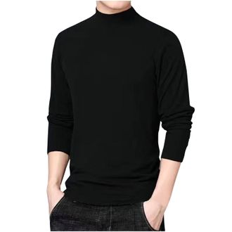 Generic Mens Turtleneck Jumper Long Sleeve Crewneck Cotton Pullover Plain Color Versatile Sweatshirt Mock Neck Undershirt Cable Pattern Sweater Breathable Kni
