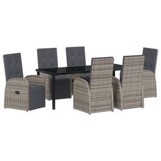 Berkfield Home 7 Piece Garden Dining Set with Cushions Grey Poly Rattan