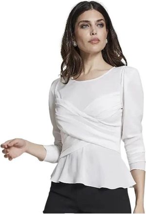 Moskada Elegante Witte Gekruiste Top met Lange Mouwen - Dames - Longsleeves - Wit - M - Tops