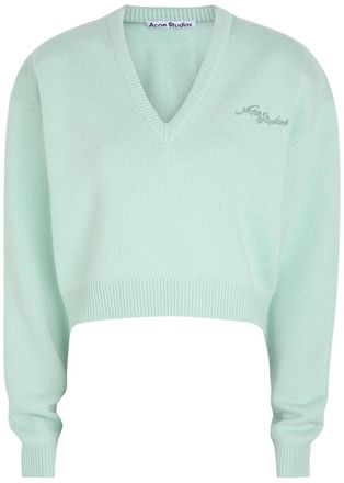 Acne Studios Logo-embroidered Wool Cropped Jumper - Mint - L (UK14 / L)