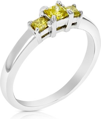 Vir Jewels 1/2 cttw 3 Stone Princess Yellow Diamond Engagement Ring.925 Sterling Silver