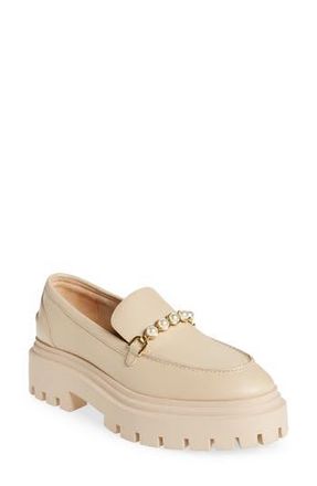 Stuart Weitzman Perla Imitation Pearl Lug Sole Loafer in Museline Tonal at Nordstrom Rack, Size 9.5