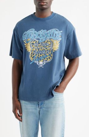 Bravado Oversize Aerosmith Live Graphic T-Shirt in Navy Wash at Nordstrom, Size Xx-Large