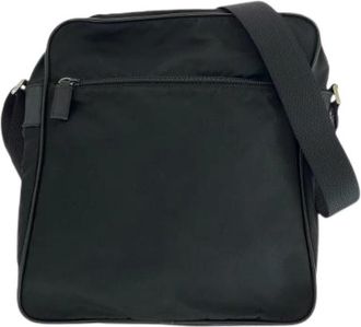 Prada Pre-owned Cross Body Bags, female, Black, Size: ONE SIZE Pre-owned Nylon/Leather Tessuto Logo Shoulder Bag