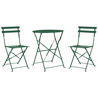 Beliani Conjunto De Balc&oacute;n 3 Piezas Mesa Redonda Sillas De Acero Exterior Verde Oscuro Fiori