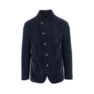 Emporio Armani Geribd chenille jasje - Heren - Jassen - Blauw - Maat: XL Zijde