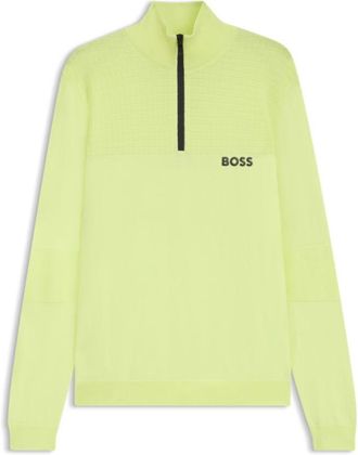 BOSS Water-repellent cotton sweater with zip neck