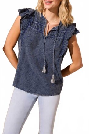 Tribal Frill Sleeve Blouse In Scubablue
