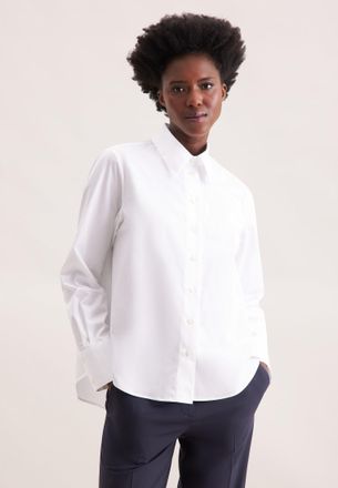 Seidensticker Hemdbluse SEIDENSTICKER, Damen, Gr. XS(34), weiss (wei&szlig;), 100% Baumwolle, unifarben, regular fit, ohne Ausschnitt, Blusen Hemdbluse, 1/1 Kragen Uni