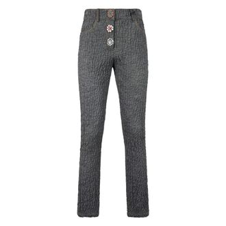 Moschino Jeans, Dames, Grijs, S, Katoen, Jeans met juwelknopen
