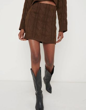 Pretty Lavish Womens Hunter Cable Knit Mini Skirt - Brown - Size: 10