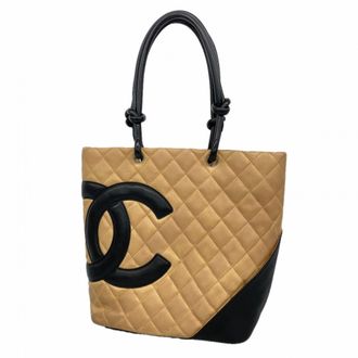 Chanel Beige Black Leather Tote Bag (Pre-Owned)