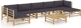 vidaXL Set De Muebles De Jard&iacute;n 8 Piezas Bamb&uacute; Con Cojines Gris Oscuro Vidaxl