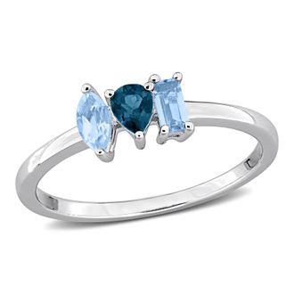 Mimi & Max Multi-Gem Three Stone Ring Sterling Silver
