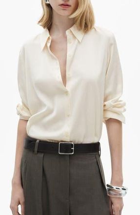 Mango Satin Button-Up Shirt in Off White at Nordstrom Rack, Size 6