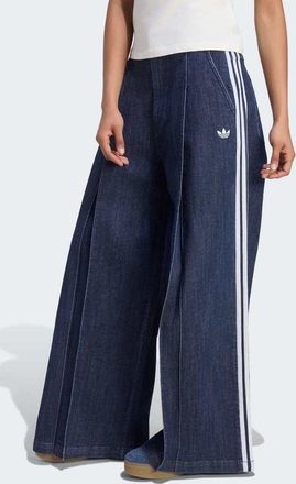 adidas Originals Pantaloni a fondo ampio in denim indaco con pieghe-Blu