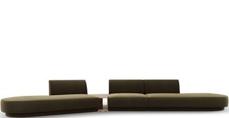 BLOOMINGLOFT 5-Sitzer Design Sofa Miley mit Beistelltisch - Samtbezug Olivgr&uuml;n