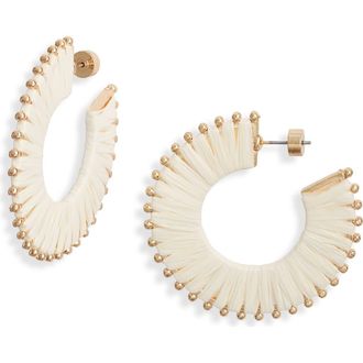 Nordstrom Raffia Wrapped Flat Hoop Earrings in Ivory- Gold at Nordstrom Rack