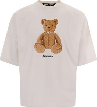Palm Angels Oversized T-Shirt with Brown Bear Graphic and Ribbed Neckline