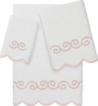 Linum Home Textiles 100% Turkish Cotton Symmetra Scallop 3Pc Embellished Towel Set