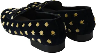 Dolce & Gabbana Blue Velvet Crown Slippers Loafers Mens Shoes