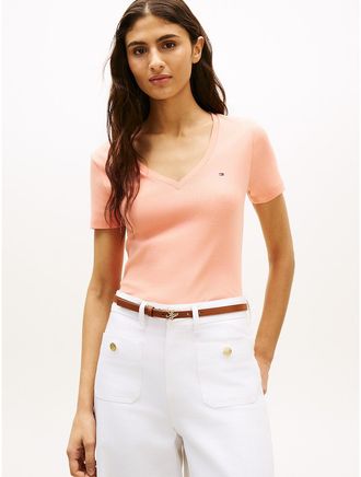 Tommy Hilfiger Womens V-Neck Favorite T-Shirt - Pink - XXL