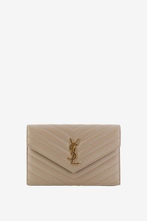 Saint Laurent Gesteppte Brieftasche aus genarbtem Leder mit Gurt Cassandre