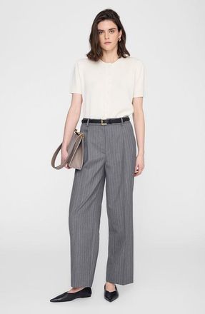 Anine Bing Trent Cropped Trouser in Light Grey Pinstripe at Nordstrom, Size 40