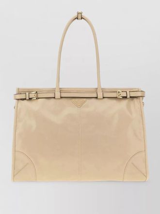Prada leather shoulder tote bag buckle detail