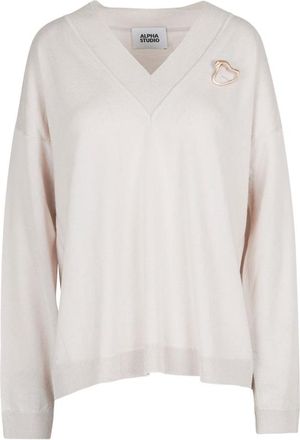 Alpha Studio Truien & Vesten, Dames, Beige, S, Wol, V-hals Truien