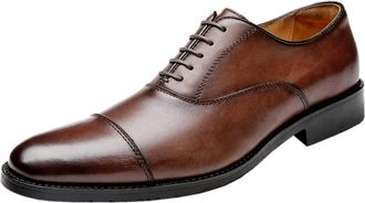 Generic Formal Shoes for Men Lace Up Cap Toe Round Burnished Toe Leather Rubber Sole Non Slip Block Heel Anti-Slip Party(Brown,6.5 UK)