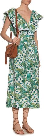Temperley London Green Twill Florrie Midi Dress Size XS