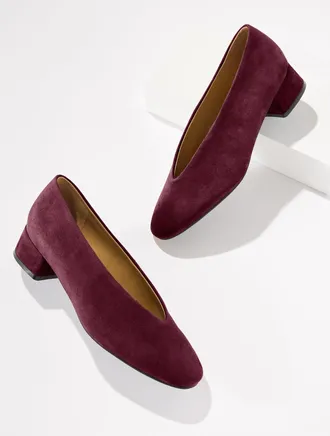Talbots Winona Suede Block Heel Pumps - Deep Burgundy - 10 1/2 M Talbots