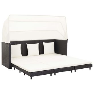vidaXL Vidaxl - Sof&aacute; Cama De Jard&iacute;n 3 Plazas Con Capota Rat&aacute;n Sint&eacute;tico Negro