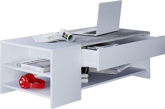 ebuy24 Mesa De Centro De Madera Vcm Simple Dimensiones Aprox. Al. 35 X An. 100 X P. 50 Cm Mesa De Sal&oacute;n Con Caj&oacute;n - Tindus (aspecto Blanco / Concreto)