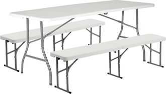 Harbour Housewares Folding Camping Picnic Table & Bench Set - 180cm (6ft) in White