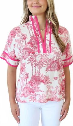 Jade Yoga Stand Collar Top In Vintage Palm