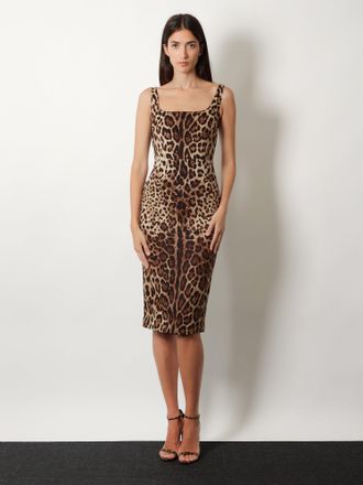Dolce & Gabbana Womens Midi Dress Silk Blend Multicolour
