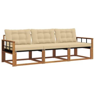 vidaXL Conjunto De Sof&aacute;s De Exterior Con Coj&iacute;n 3 Pcs Natural Y Beige Vidaxl
